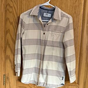 JOTT Women's Cream and Brown Striped Button Down Shirt